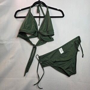 Kona Sol Olive Green Wrap Halter Bikini Set XL Top L Bottoms 238028143